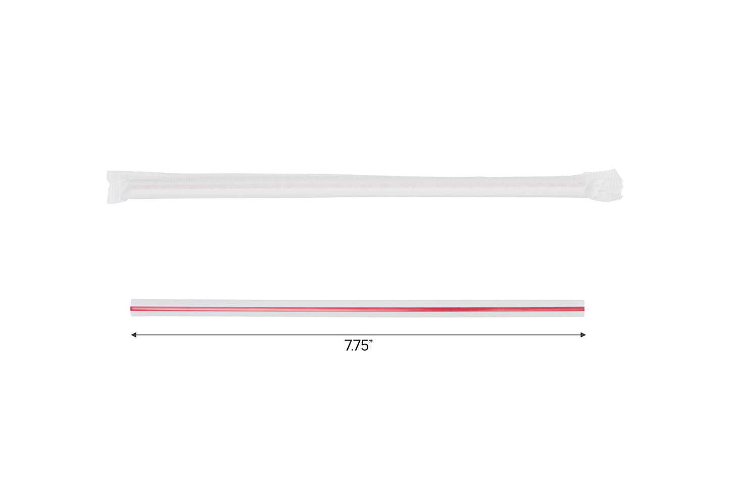 7.75” Plastic Drinking Straws – Individually Wrapped – White with Red Stripe (12,000ct)