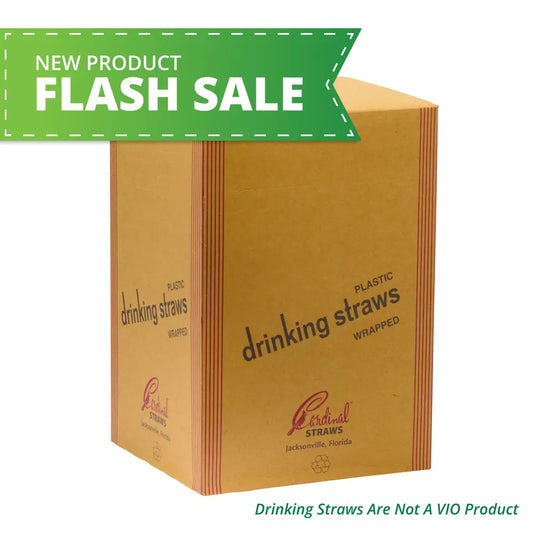 7.75” Plastic Drinking Straws – Individually Wrapped – White with Red Stripe (12,000ct)